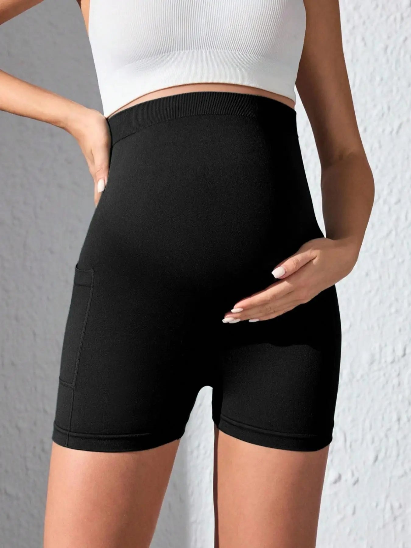 Shorts de Grossesse Taille Haute avec Poches – Yoga, Fitness & Biker Shorts Maternité
